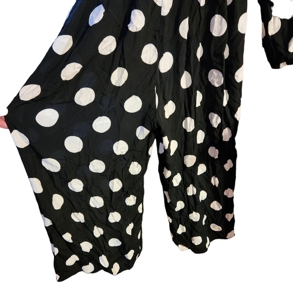 Asos design black white poka  dot long sleeve wide leg jumpsuit romper pants - Picture 10 of 10